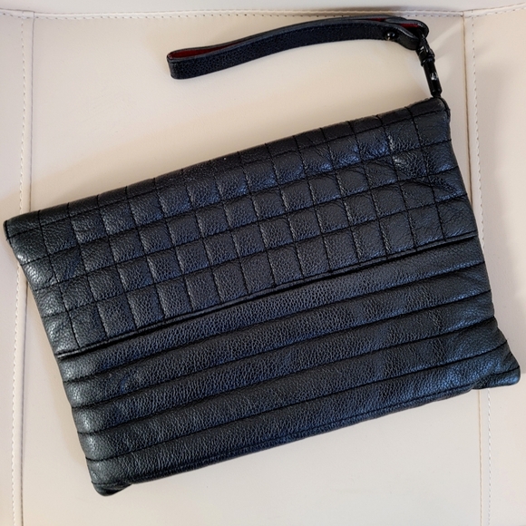 L.A.M.B. Clutch Black Leather Envelope Bag Wristlet Quilted